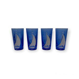 Blue Sailboat Glass Tumblers Set